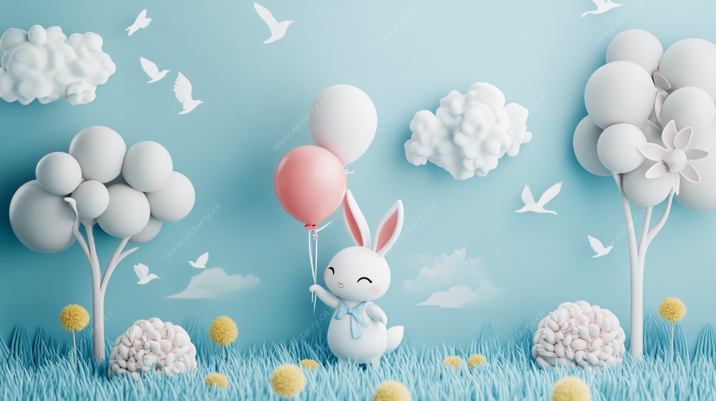 梦幻兔子气球童话场景