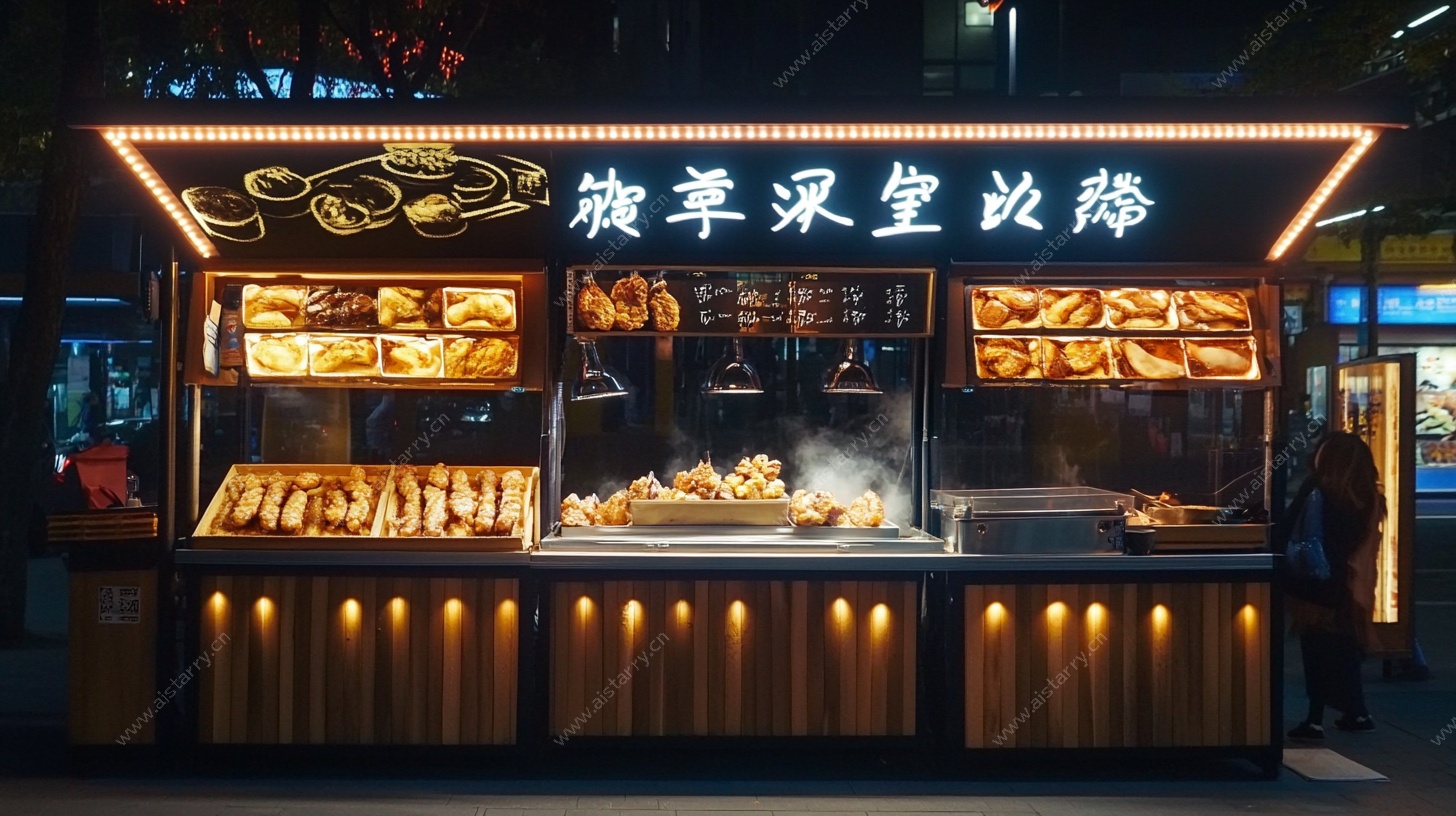 街边卤味小吃摊夜景