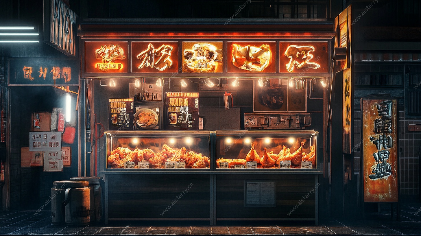 街边熟食店夜景