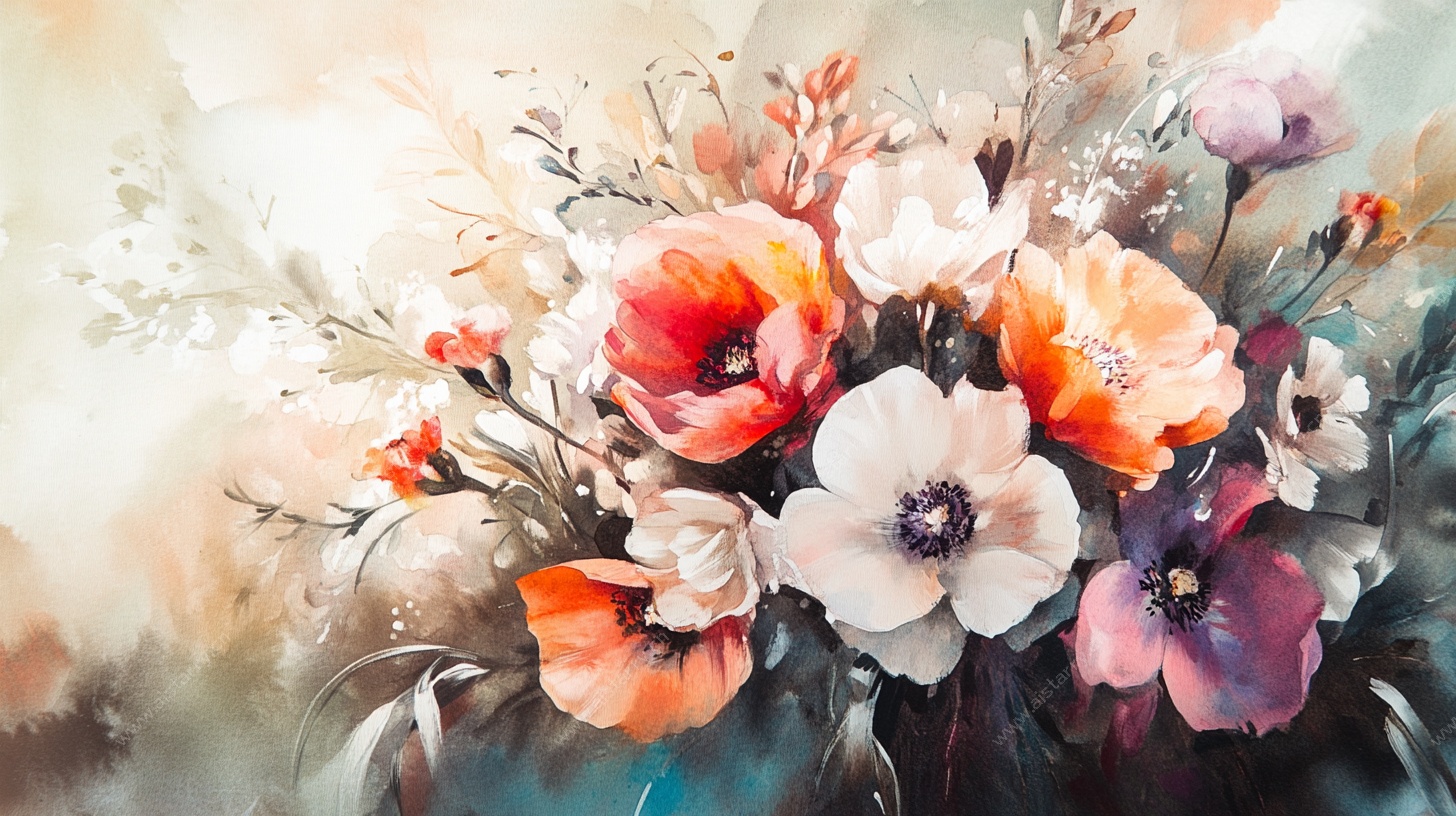 梦幻水彩花卉插画