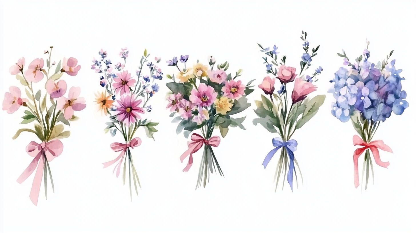 水彩缤纷花束插画