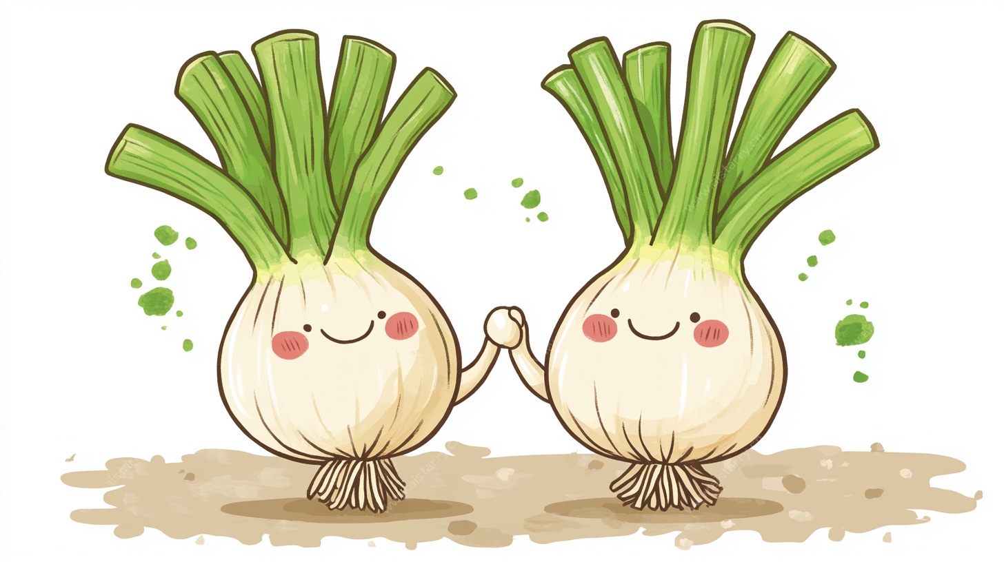 可爱大葱手牵手插画