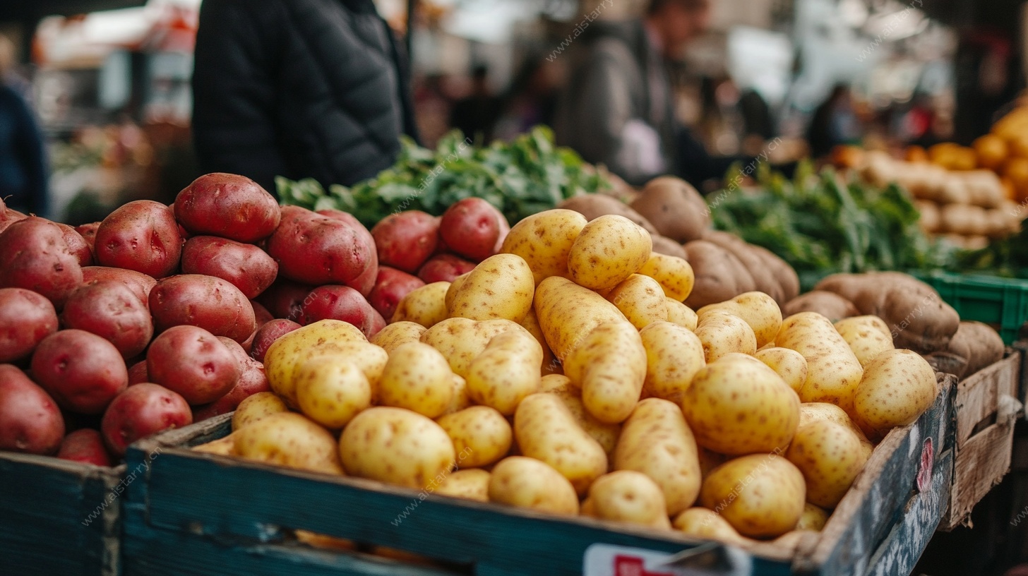 集市上的多彩土豆摊位