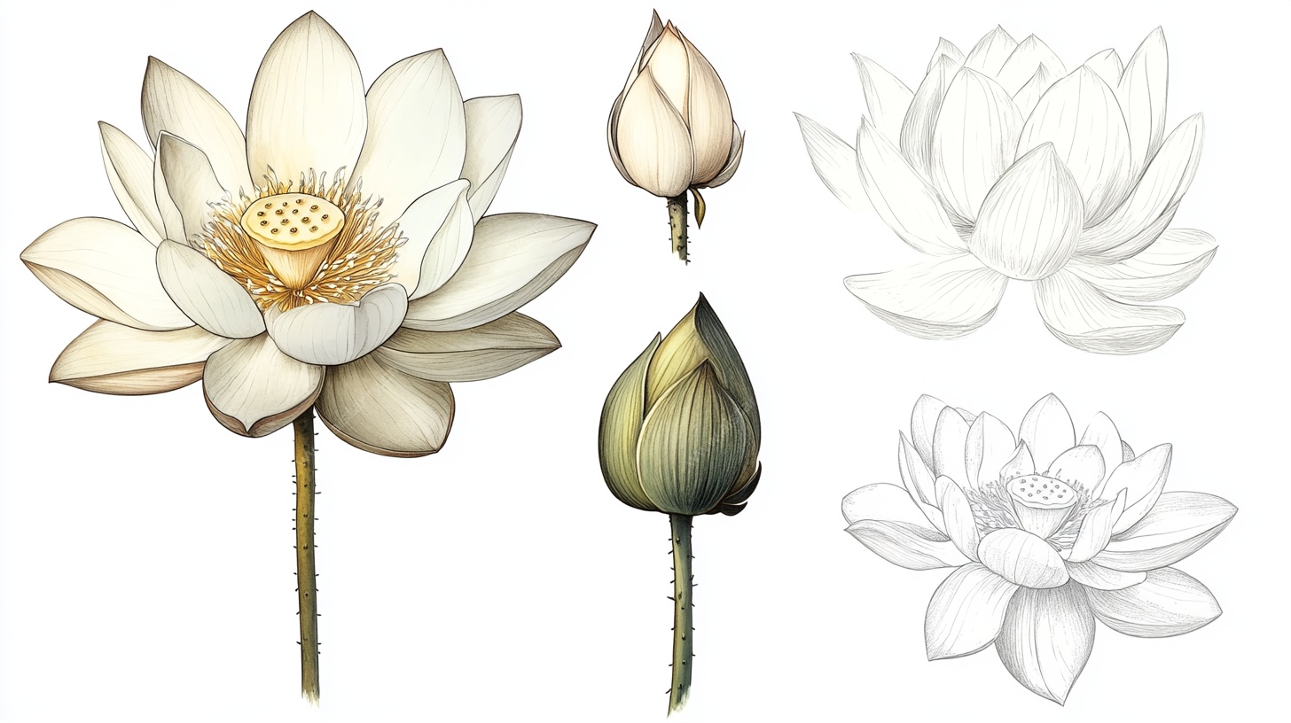 手绘荷花素材集合