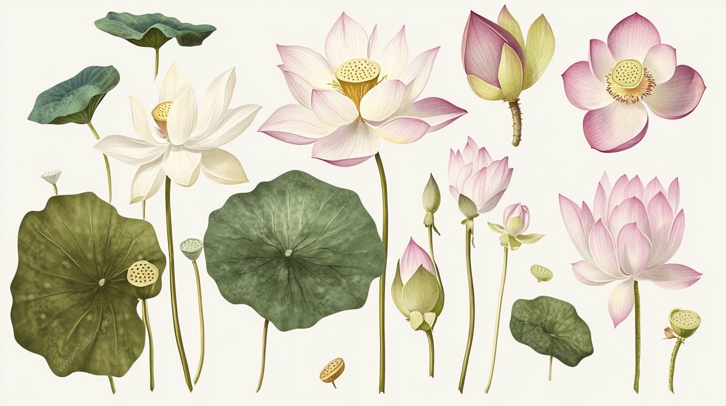 手绘荷花荷叶插画集