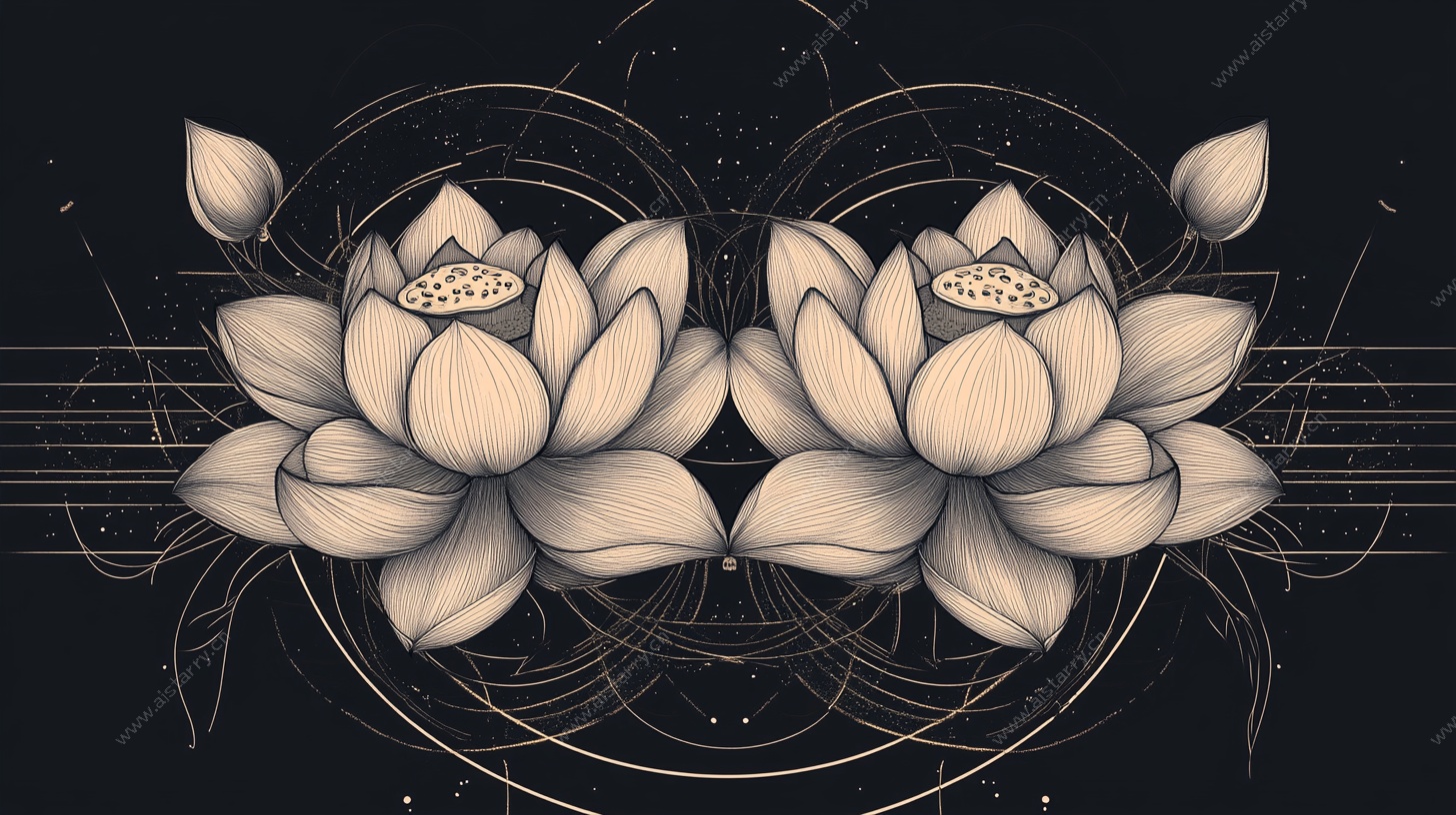 双生莲花神秘线条插画