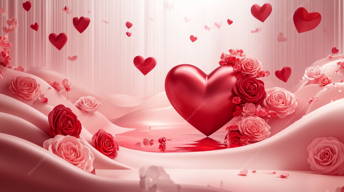 浪漫心形玫瑰梦幻场景