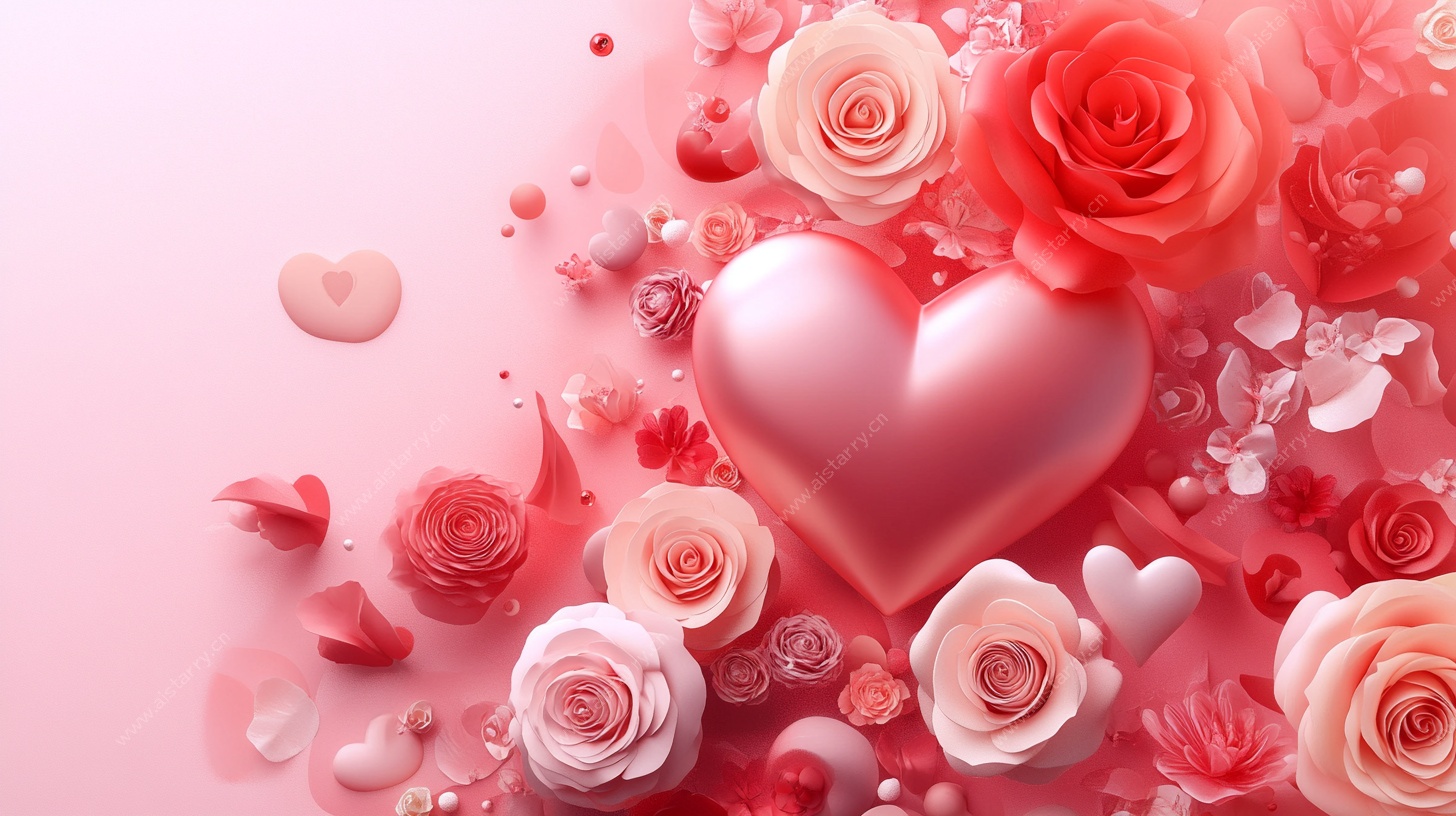 浪漫心形玫瑰粉色背景图