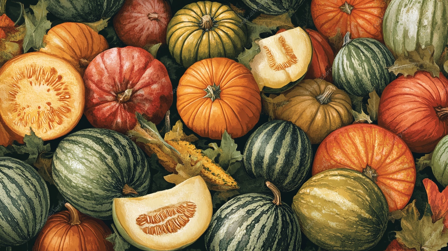 多彩南瓜静物插画