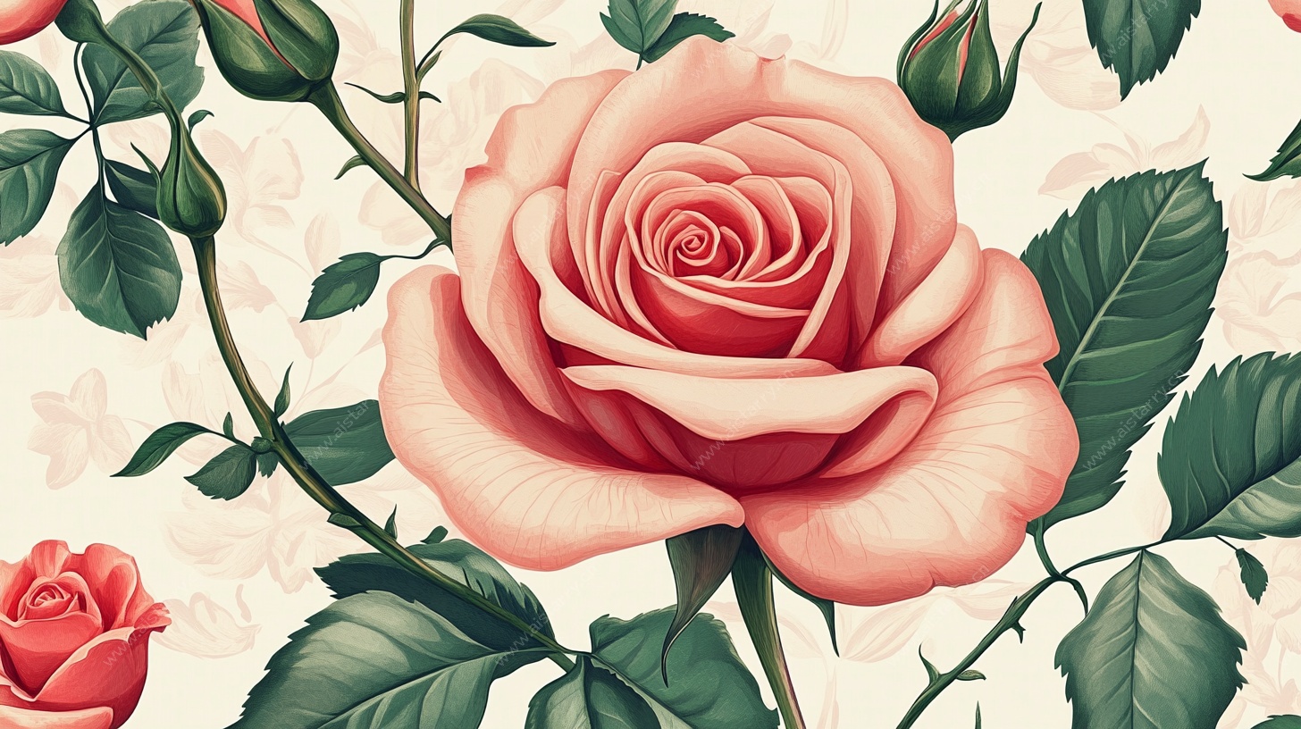 复古风粉色玫瑰花插画