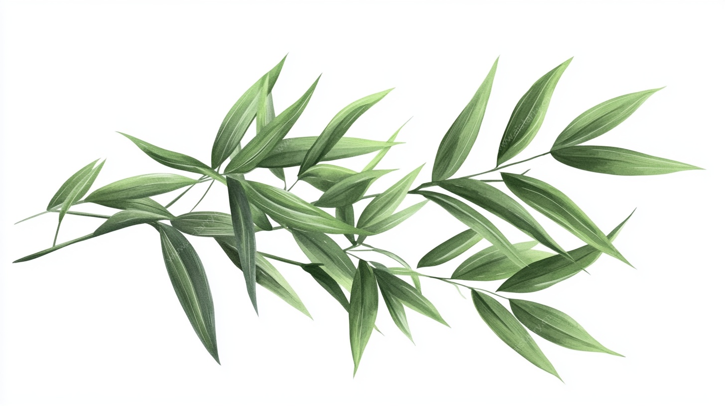 清新水墨风绿竹叶插画