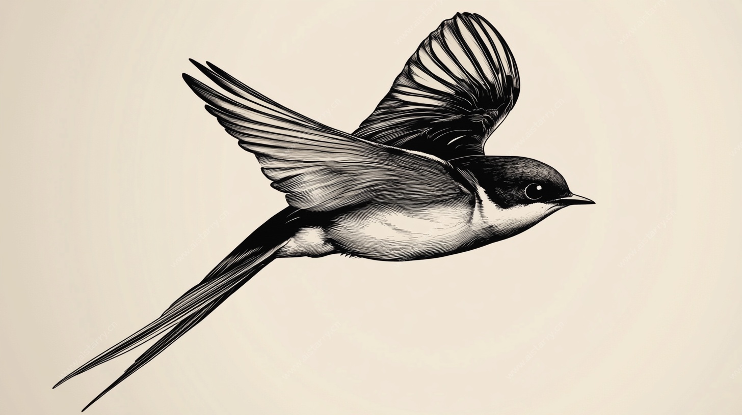 飞翔的燕子黑白插画