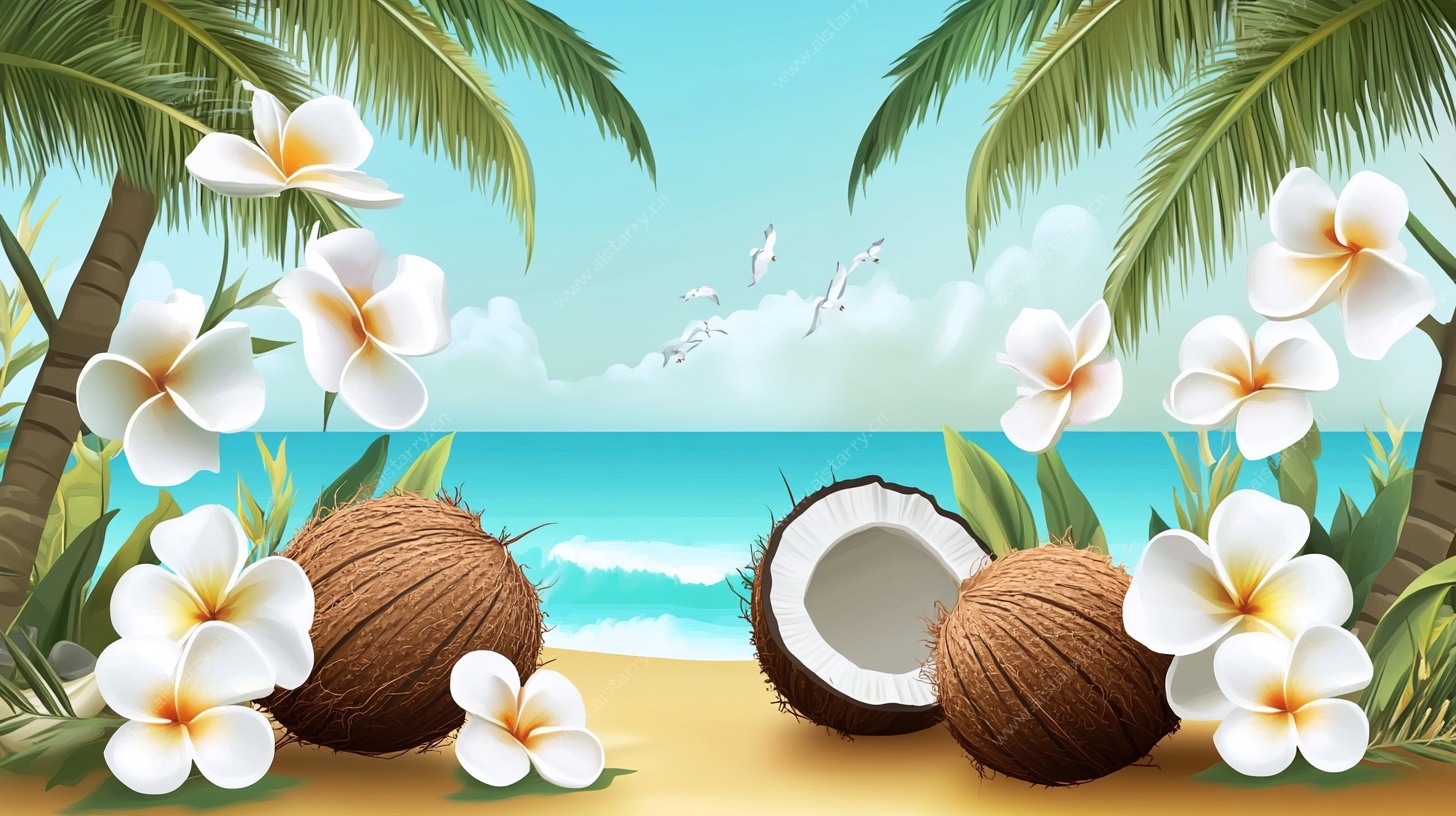夏日椰林海滩插画