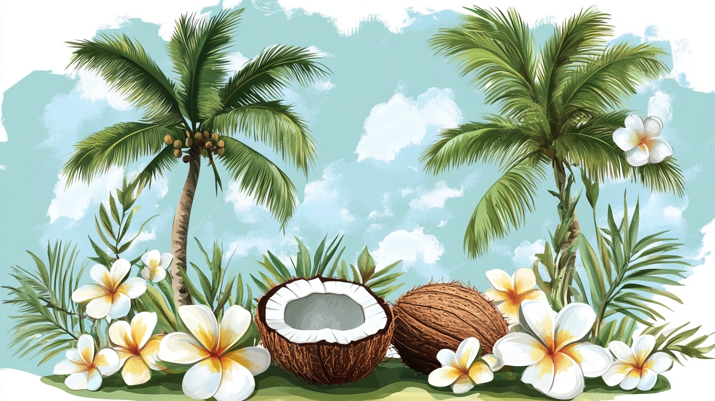 夏日椰林风情插画