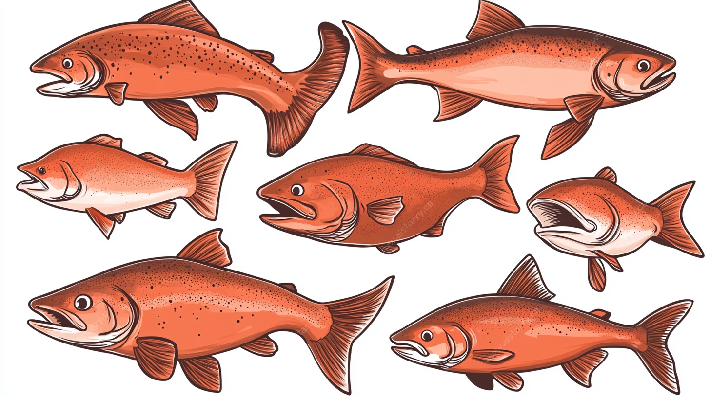 卡通风格红色鱼类插画