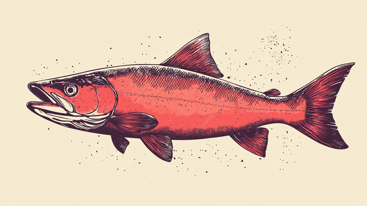 手绘红色三文鱼插画