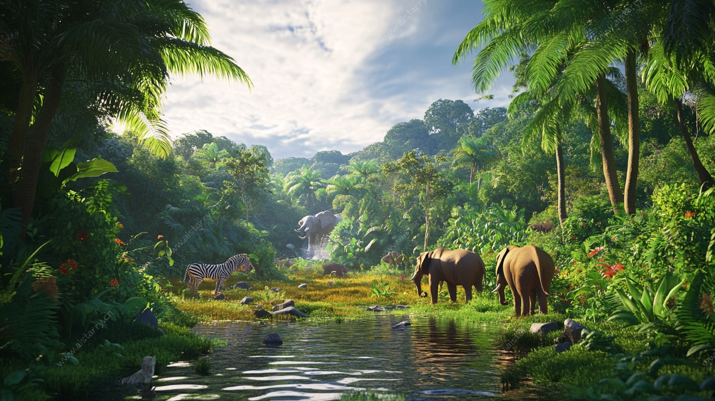 热带雨林中的大象漫步