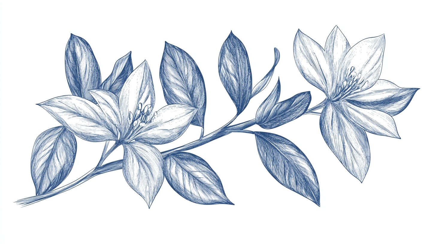 蓝调手绘花卉枝叶图