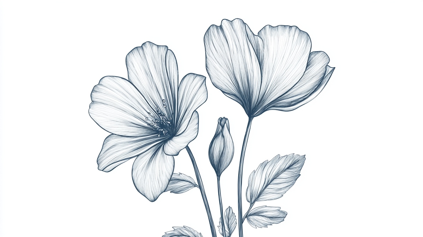 蓝线绘花卉插画