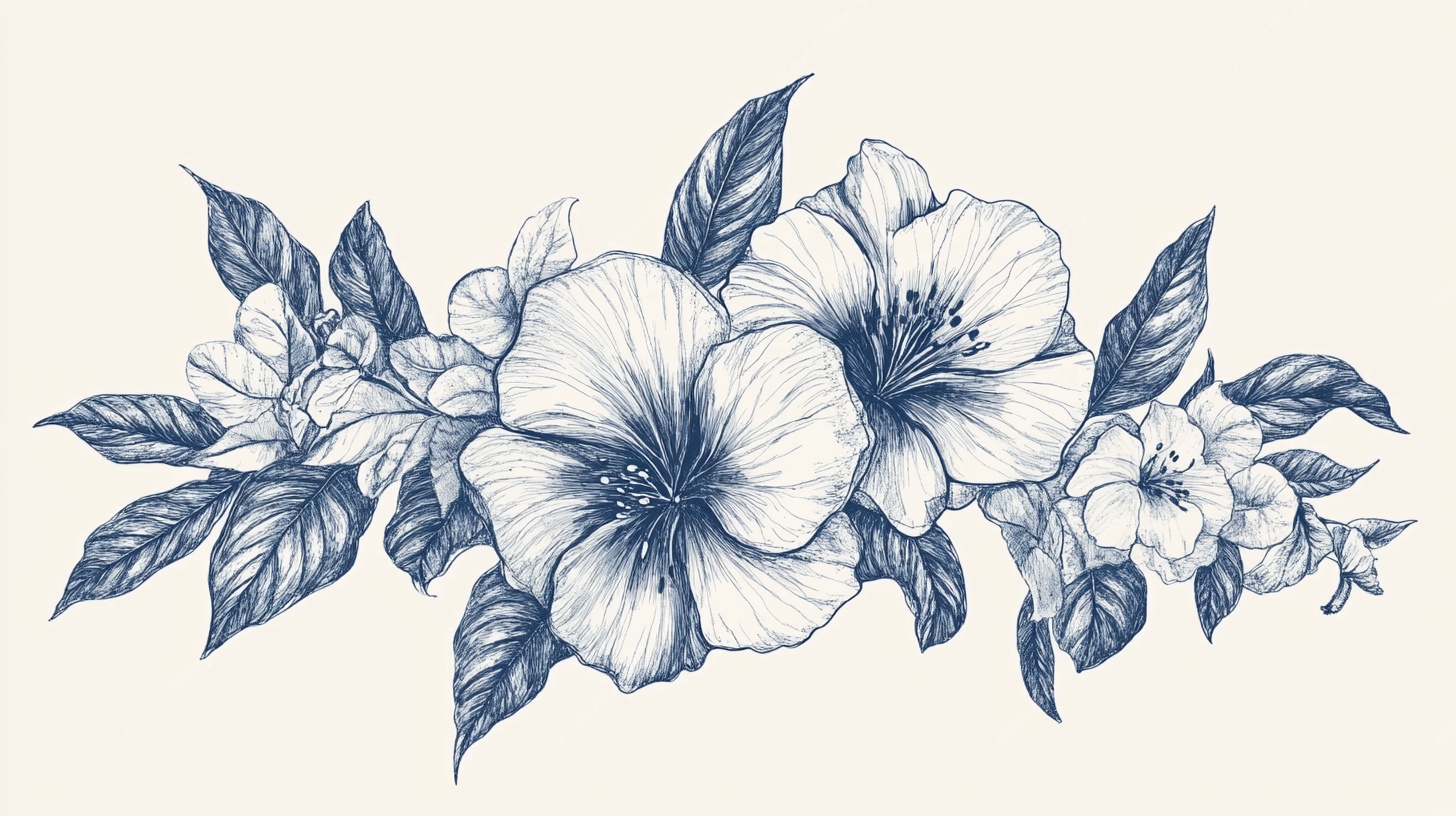 蓝白花卉手绘插画