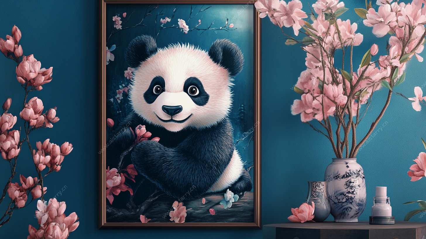 熊猫赏春图