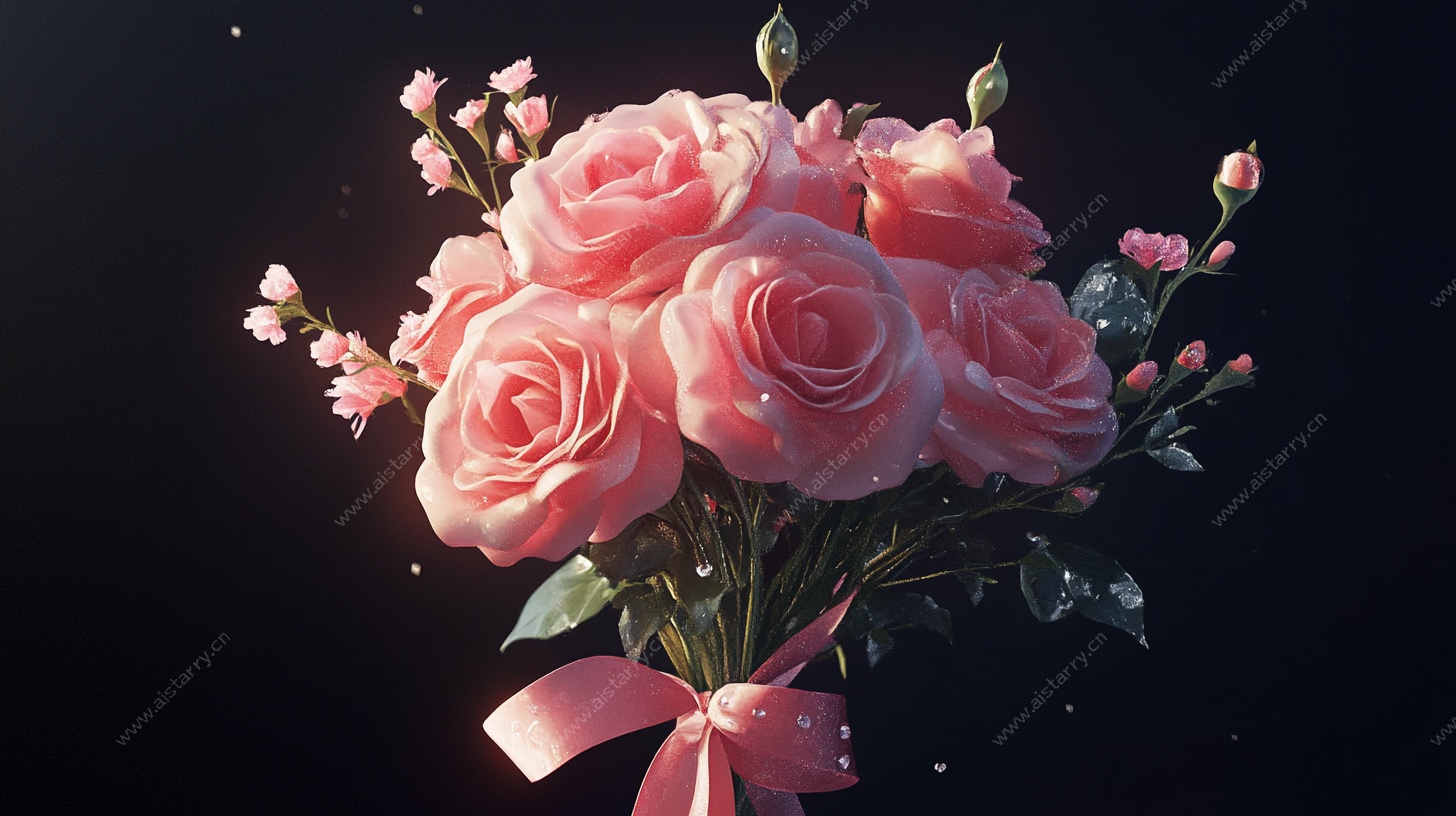 粉色玫瑰束梦幻插画