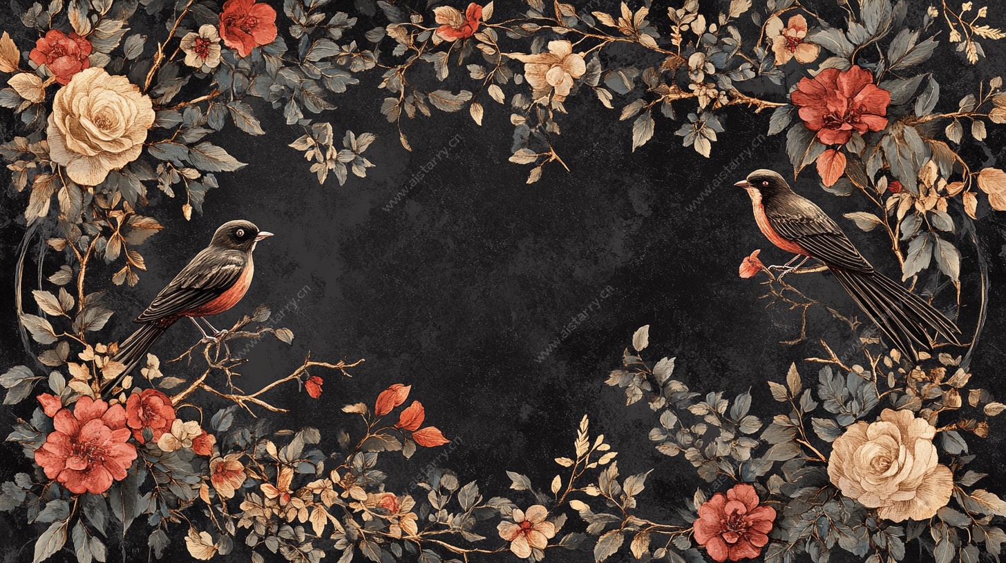 花鸟环绕的复古风装饰画