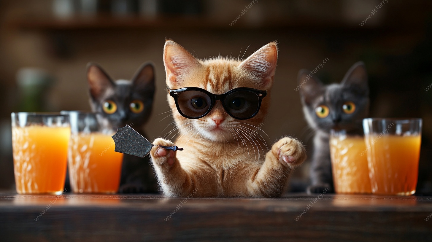 戴墨镜小猫调酒师