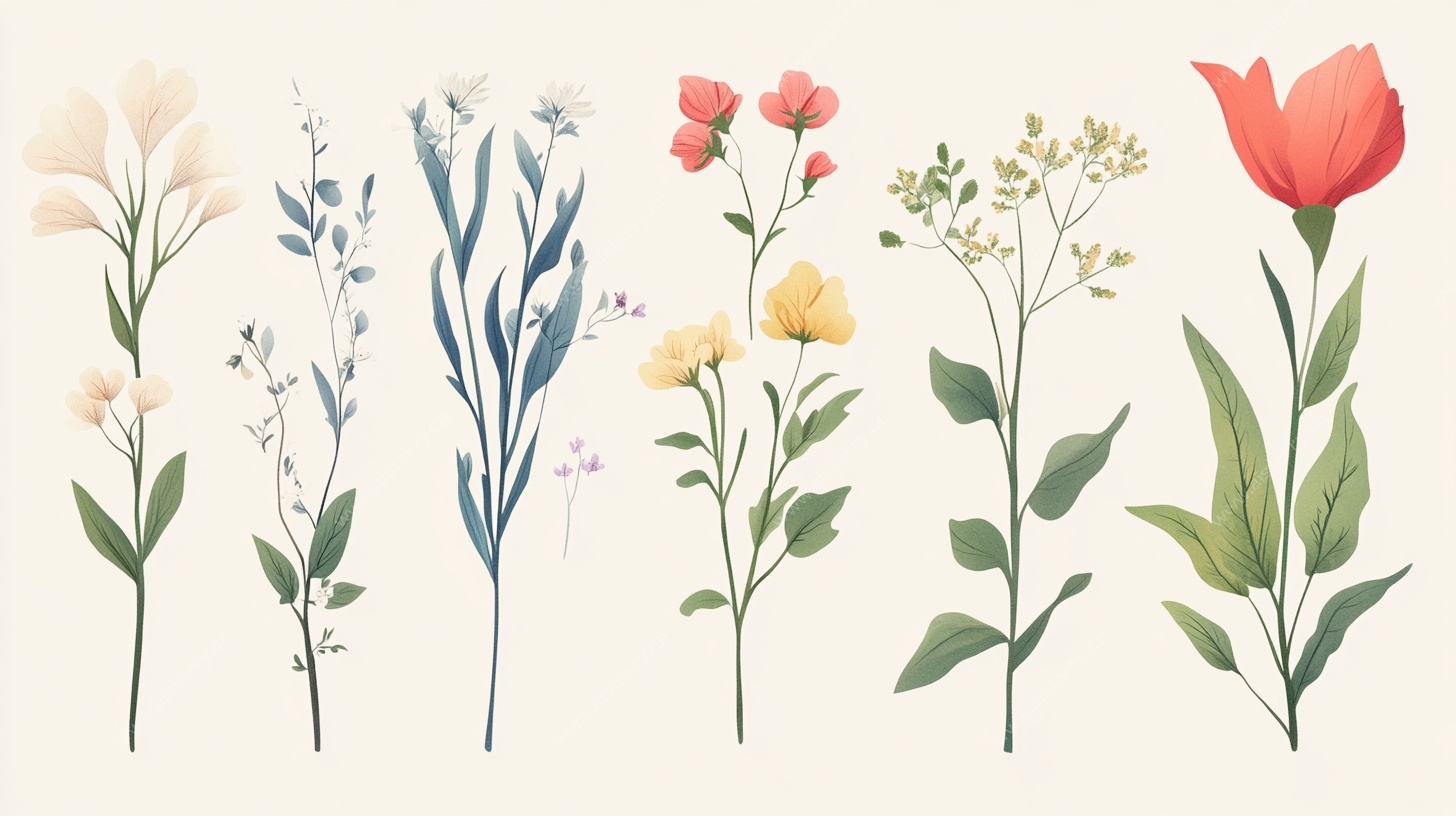 手绘清新花卉植物集合