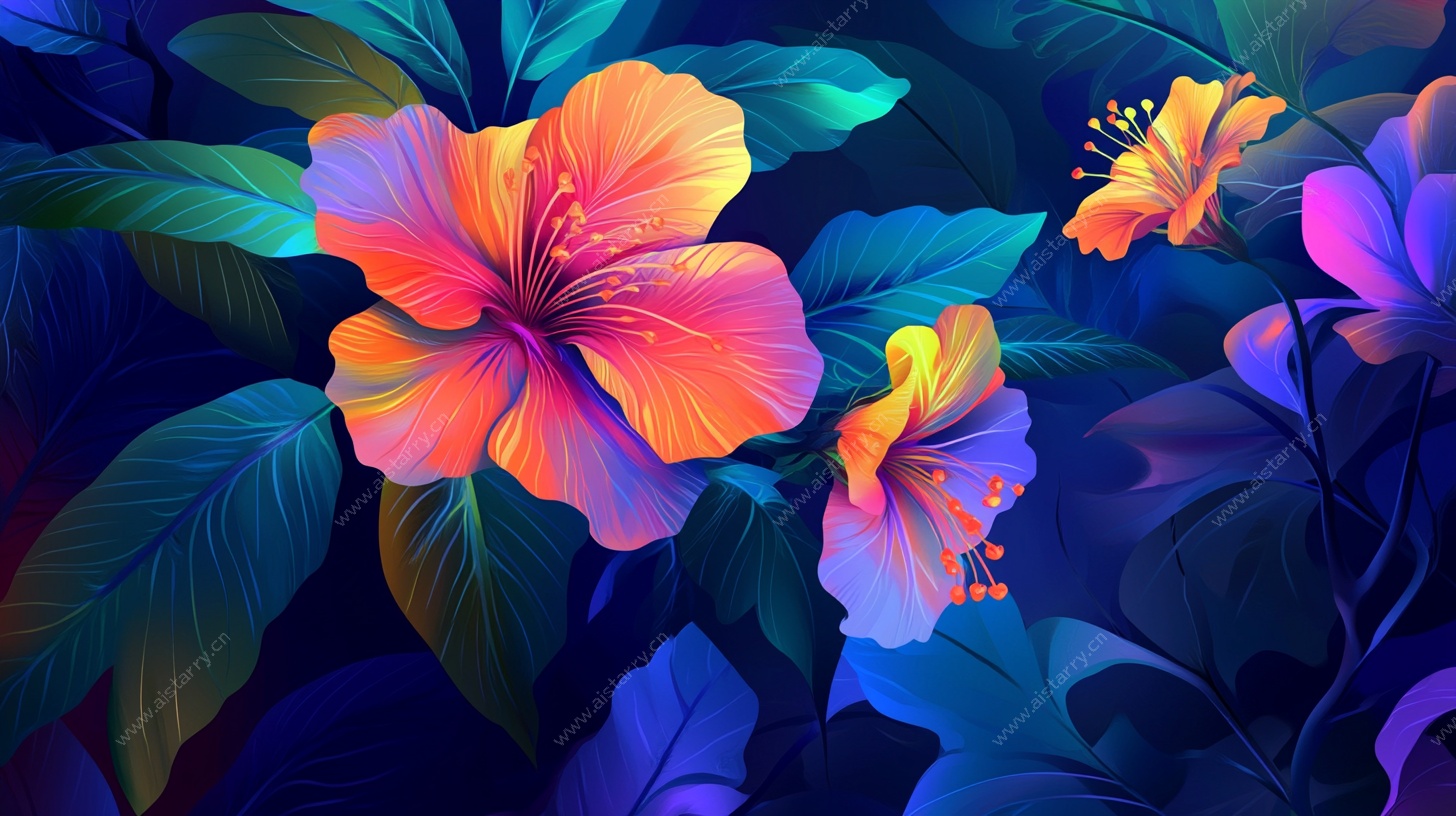 梦幻多彩扶桑花插画