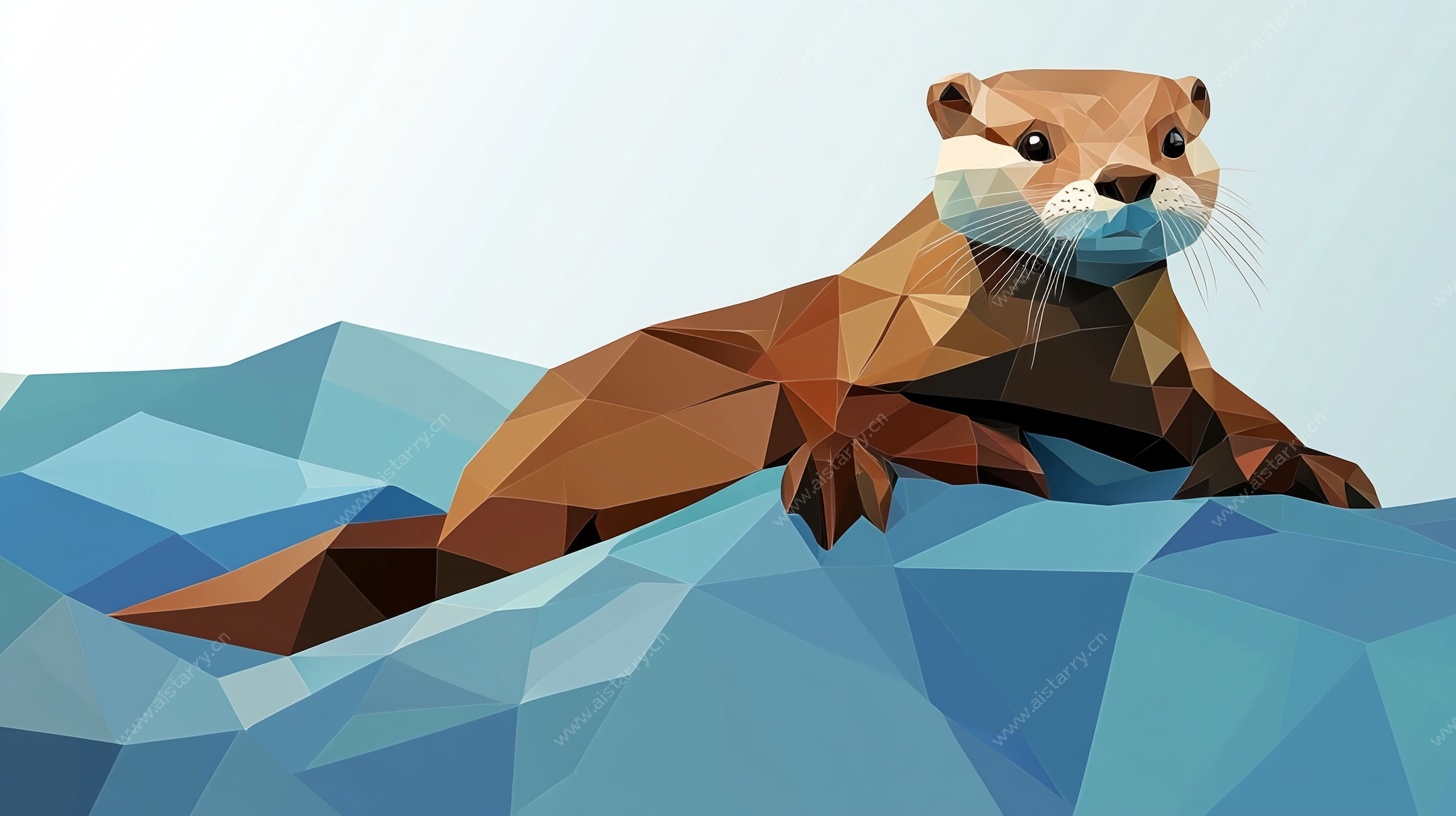 低多边形水獭趴于冰面