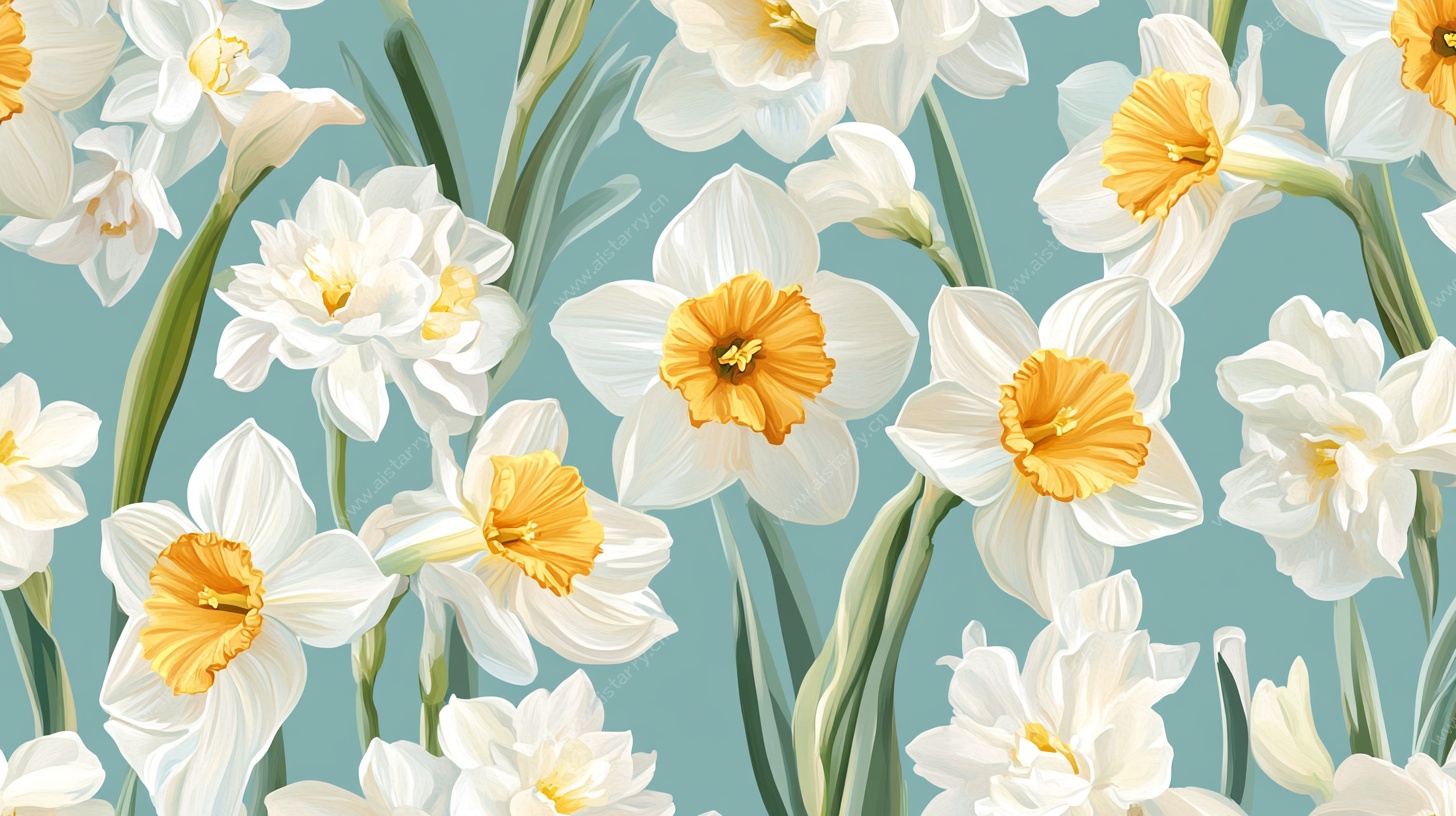 水仙绽放的清新花卉图案