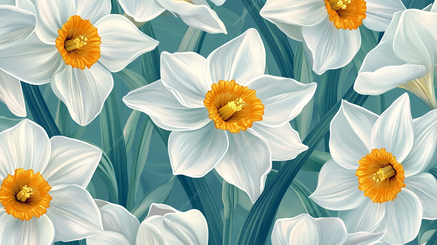 水仙花卉无缝图案设计