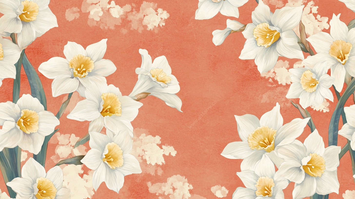 复古风水仙花卉插画