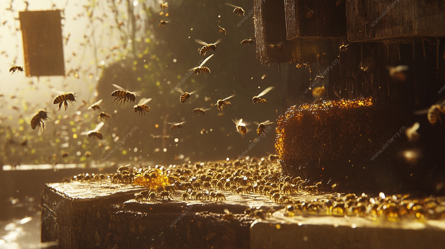 阳光下忙碌的蜂群