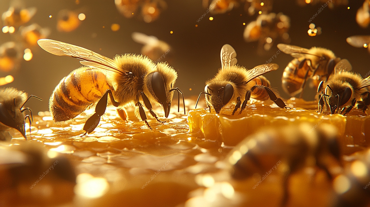 忙碌的蜜蜂采蜜瞬间