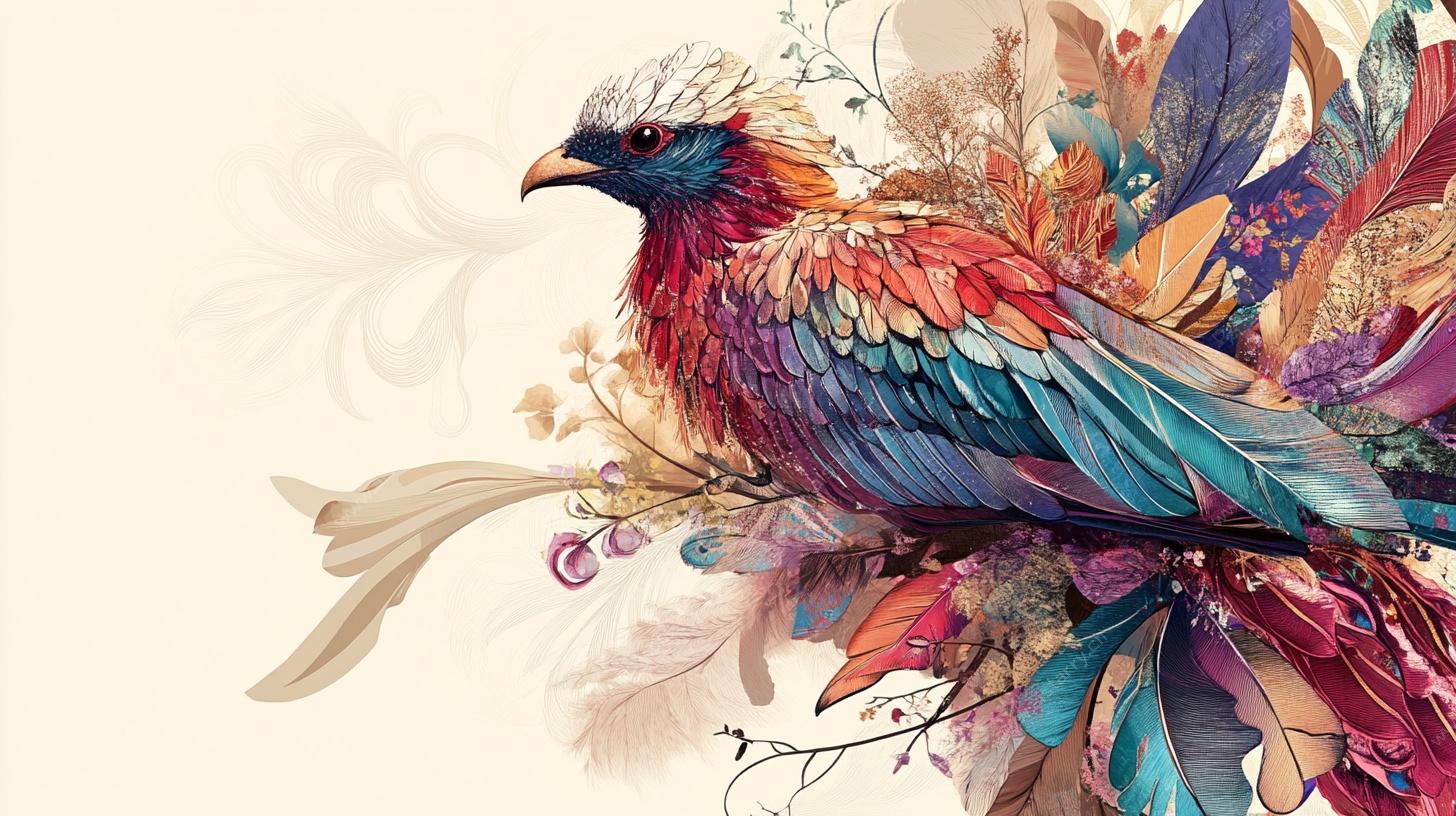 多彩羽鸟栖于繁花枝叶间