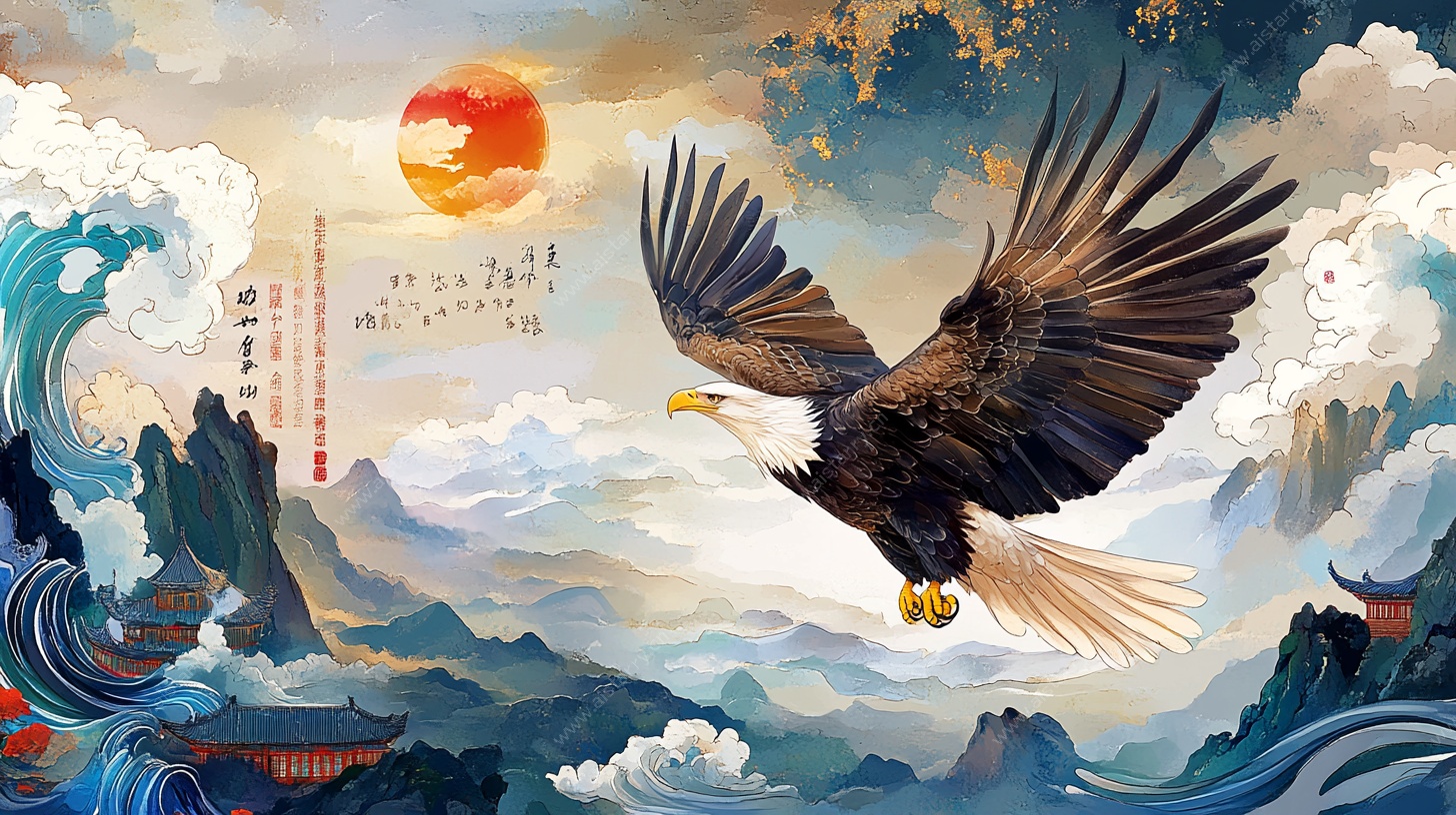 雄鹰展翅翱于山海之间