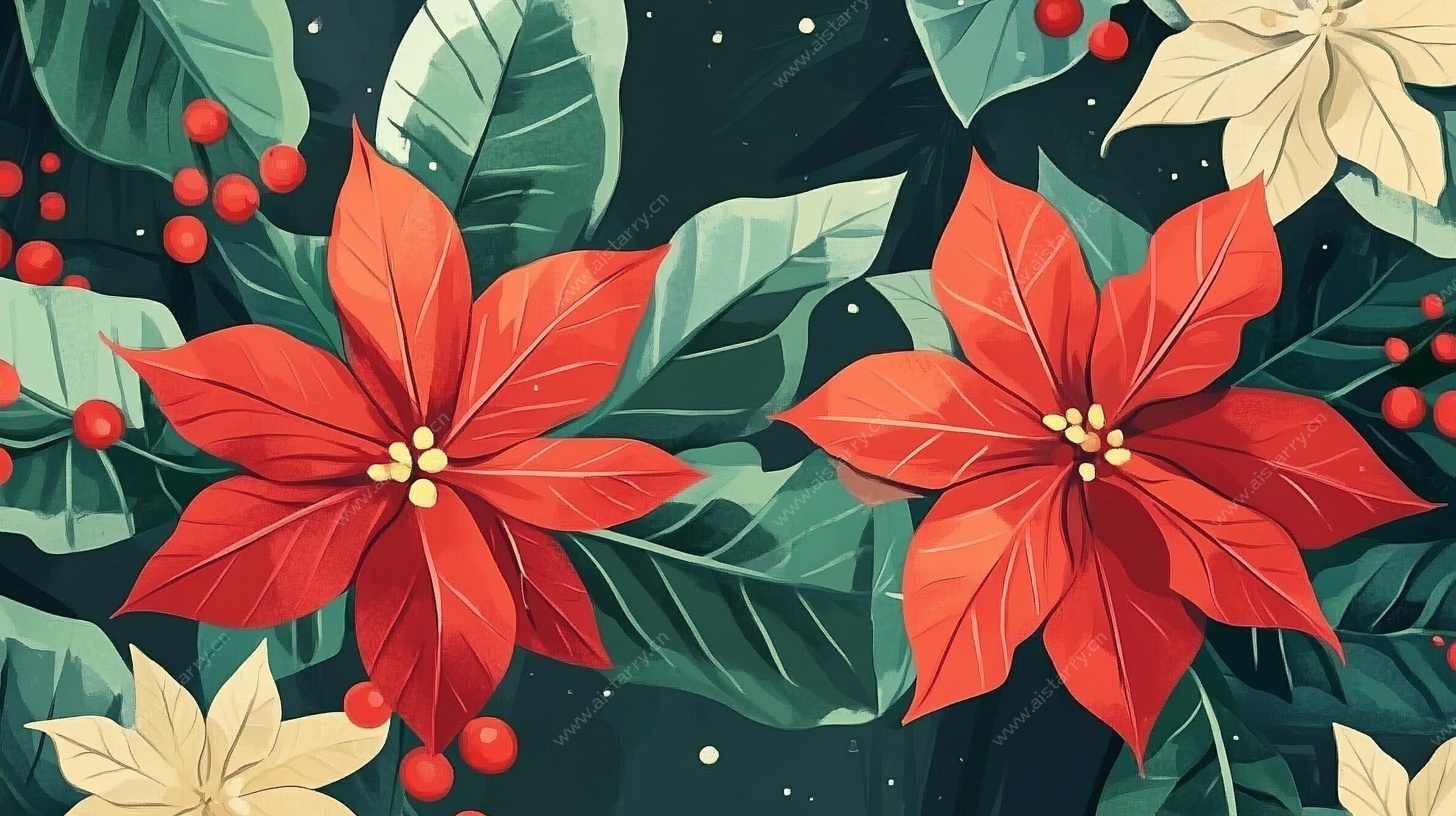 圣诞红花卉插画图案