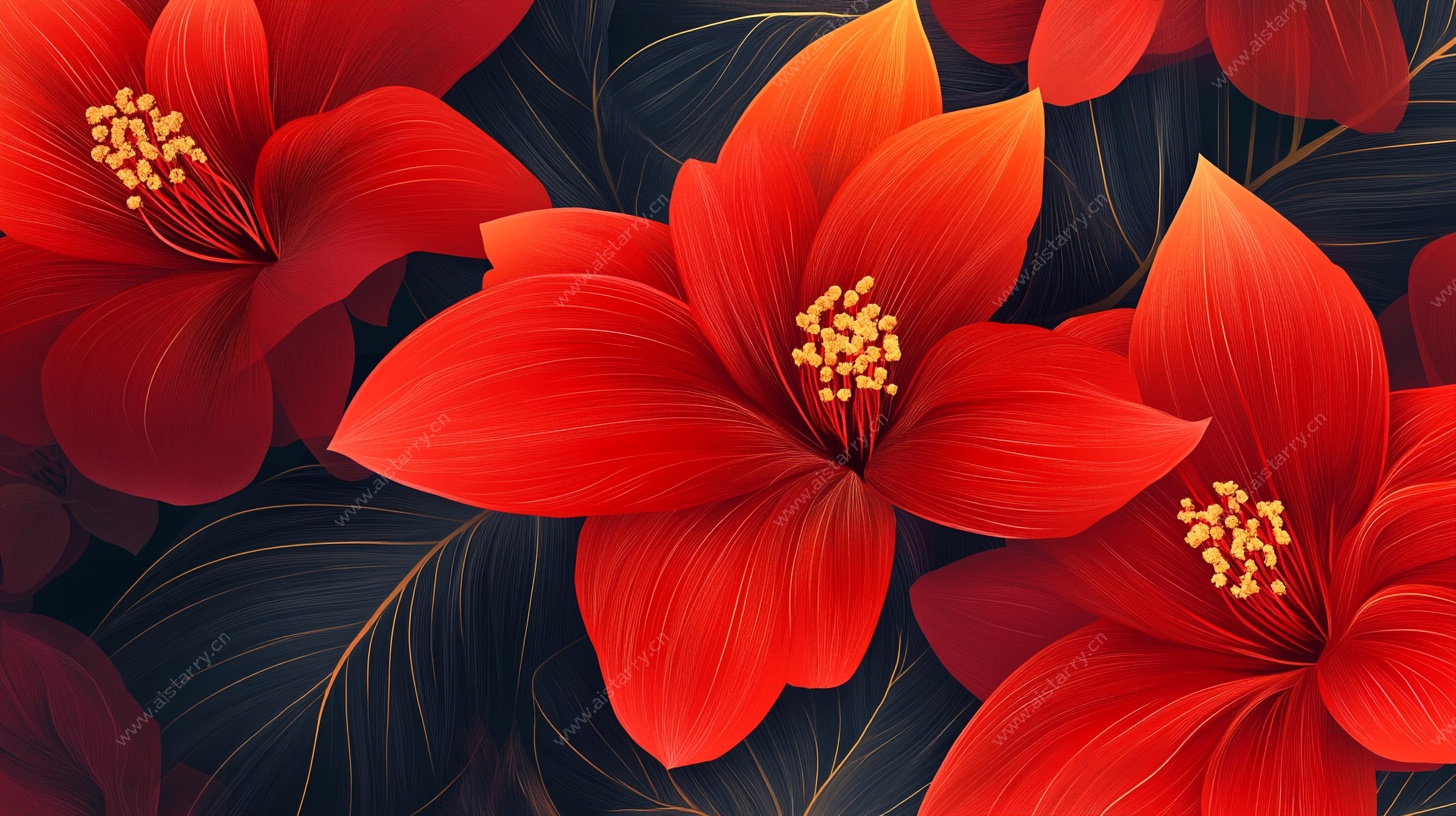 艳丽红花朵 艺术花卉图