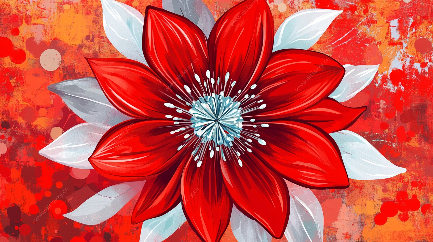 红色花卉抽象艺术插画