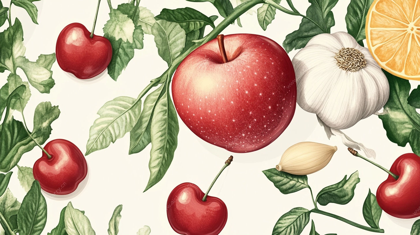 水果与大蒜的清新插画