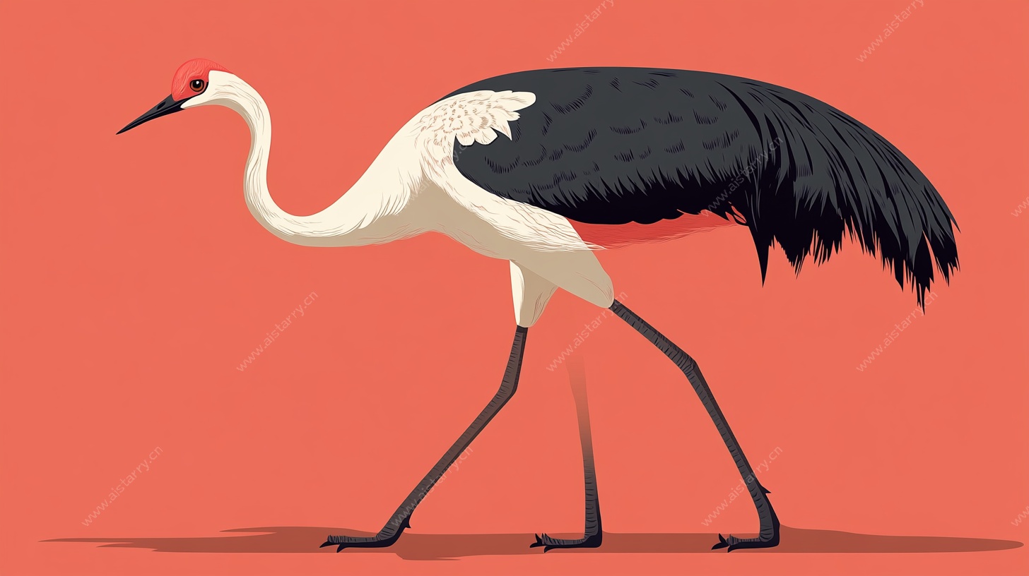 行走的丹顶鹤插画