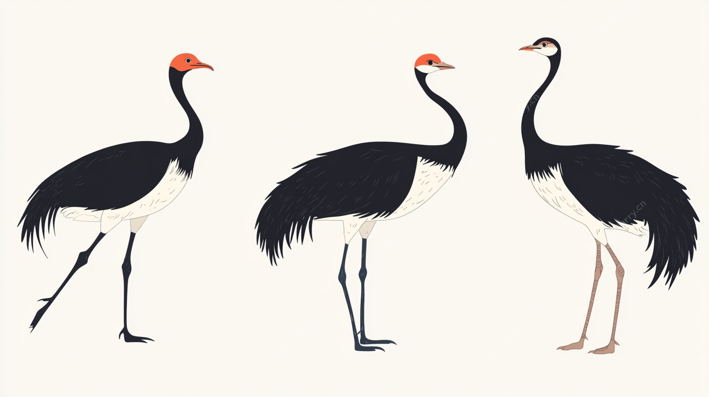 三只丹顶鹤插画