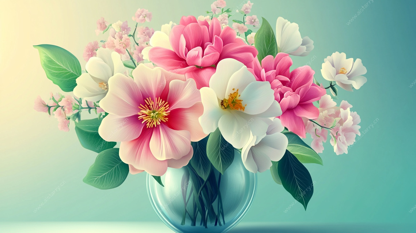 花瓶中的多彩花卉插画