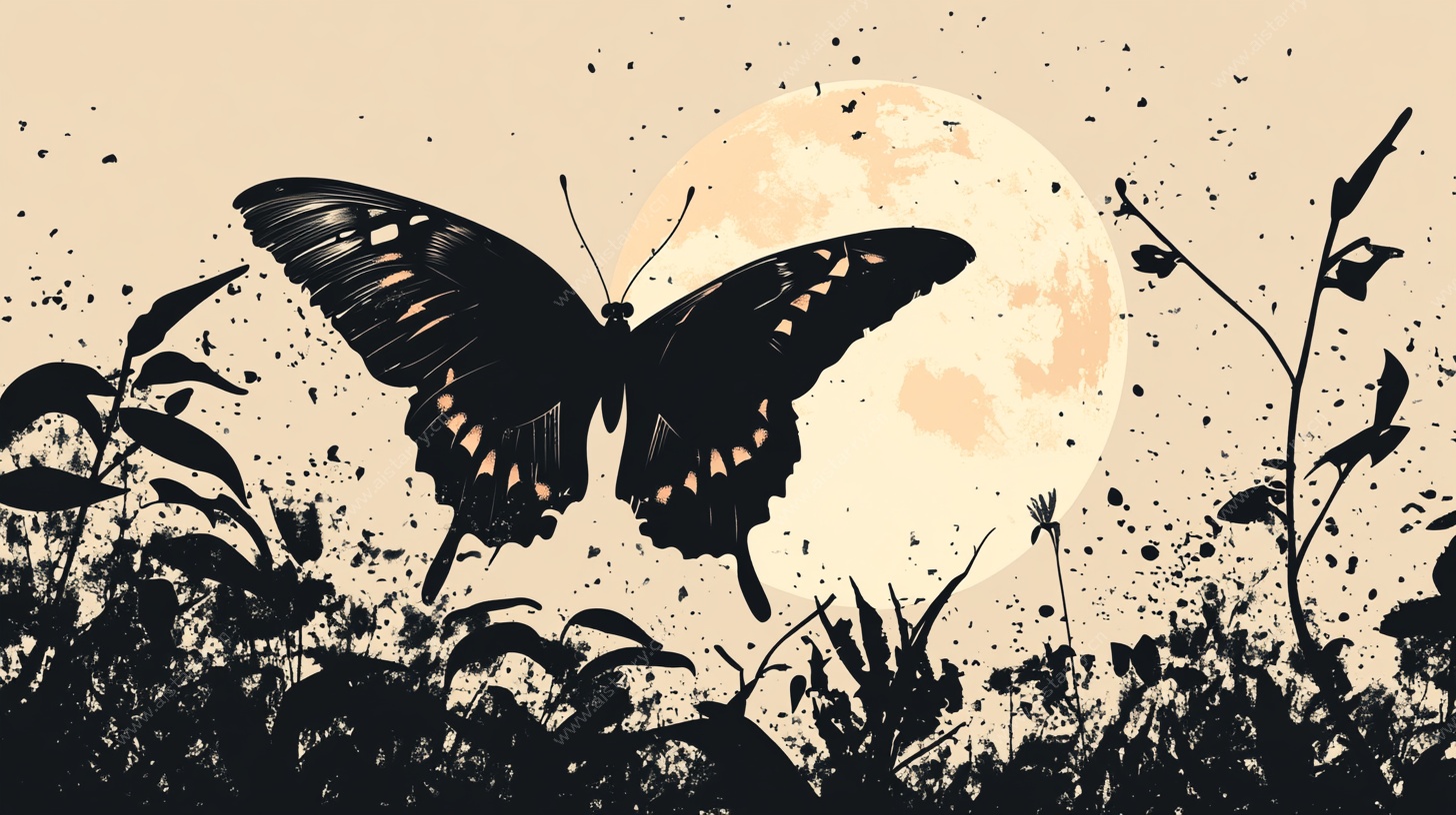 月夜蝶影剪影艺术图