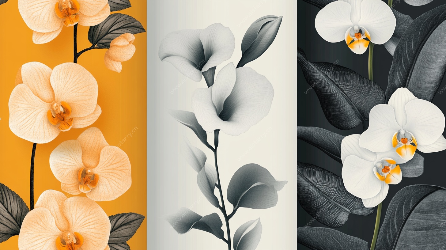 三色兰花插画组合