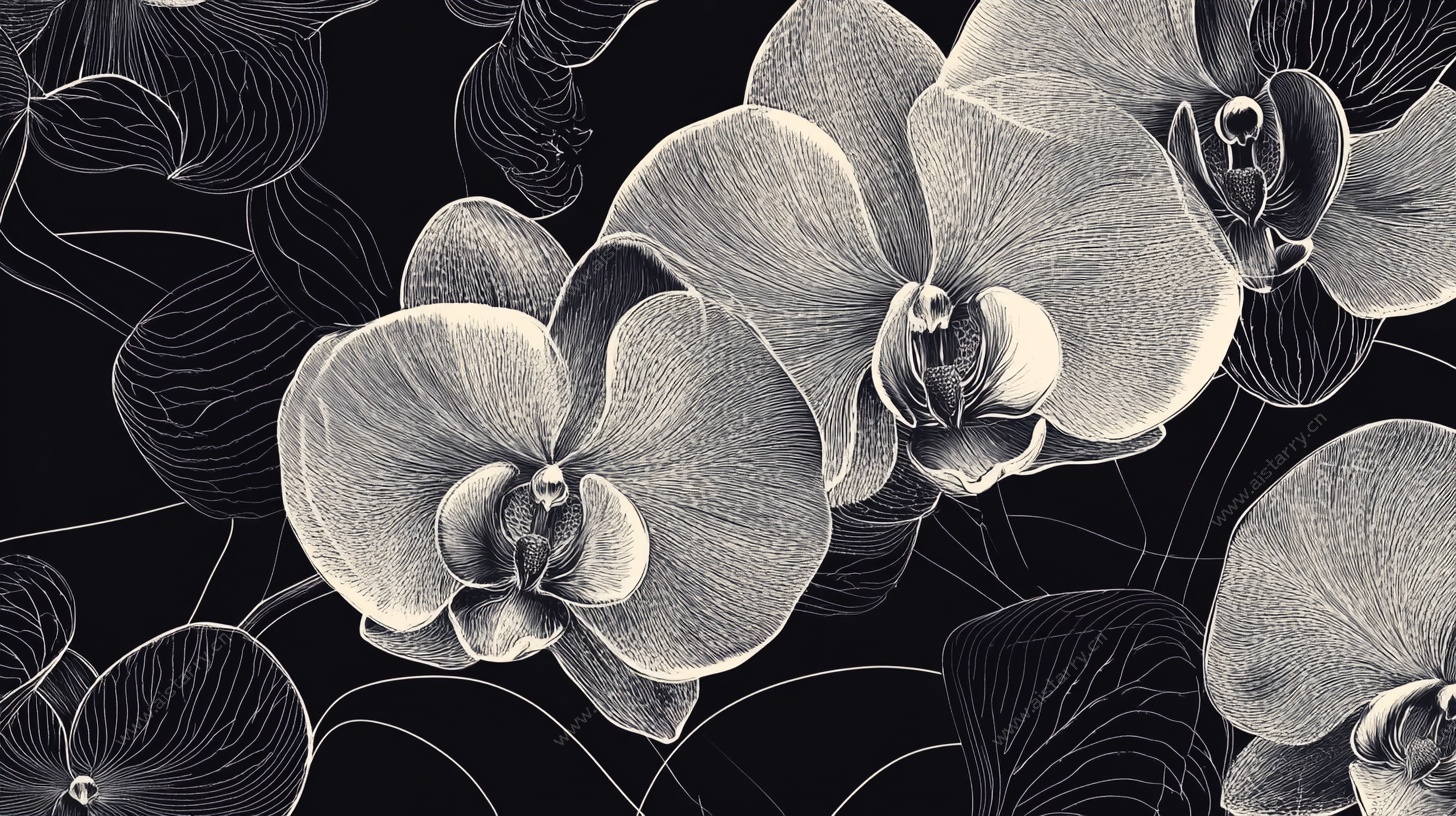 黑白手绘兰花图案