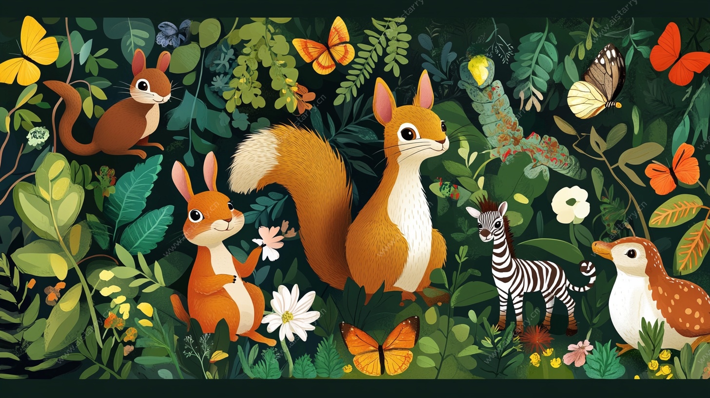 森林动物大聚会插画