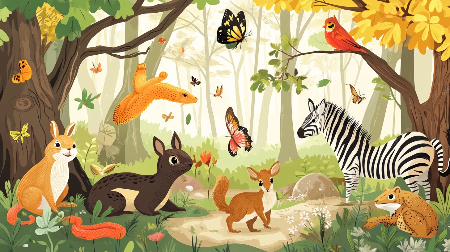 森林动物欢聚图